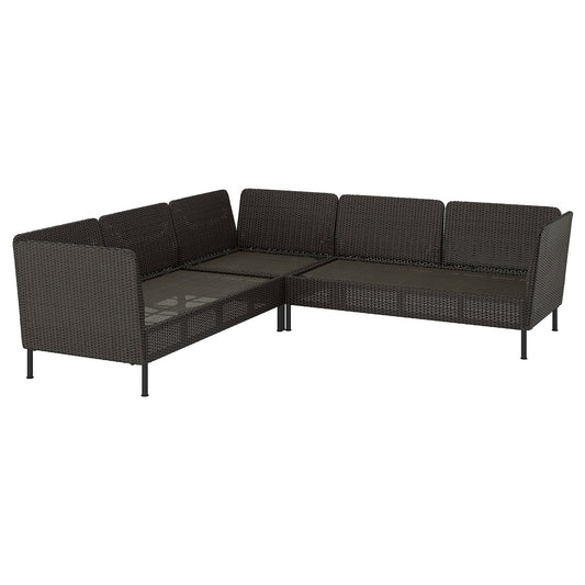 VITTSKÄR 4-seat modular corner sofa, outdoor/plastic rattan dark grey, 240x79 cm