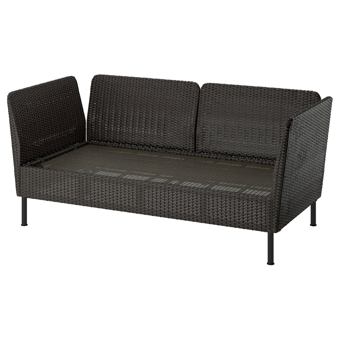 VITTSKÄR 2-seat modular sofa, armrests outdoor/plastic rattan dark grey, 160x79x89 cm
