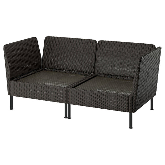 VITTSKÄR 2-seat modular sofa, armrests outdoor/plastic rattan dark grey, 160x79x89 cm