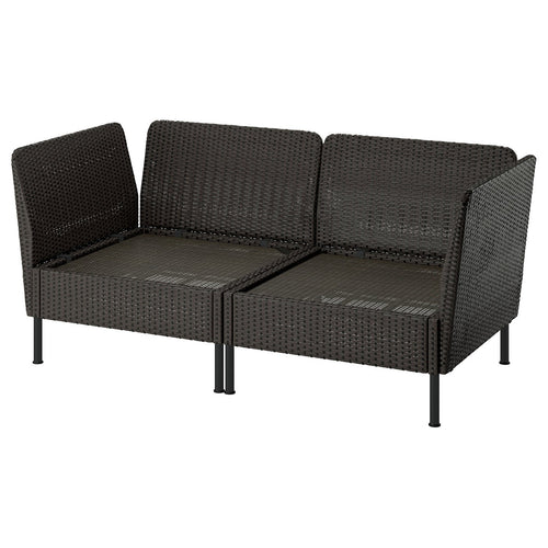 VITTSKÄR 2-seat modular sofa, armrests outdoor/plastic rattan dark grey, 160x79x89 cm