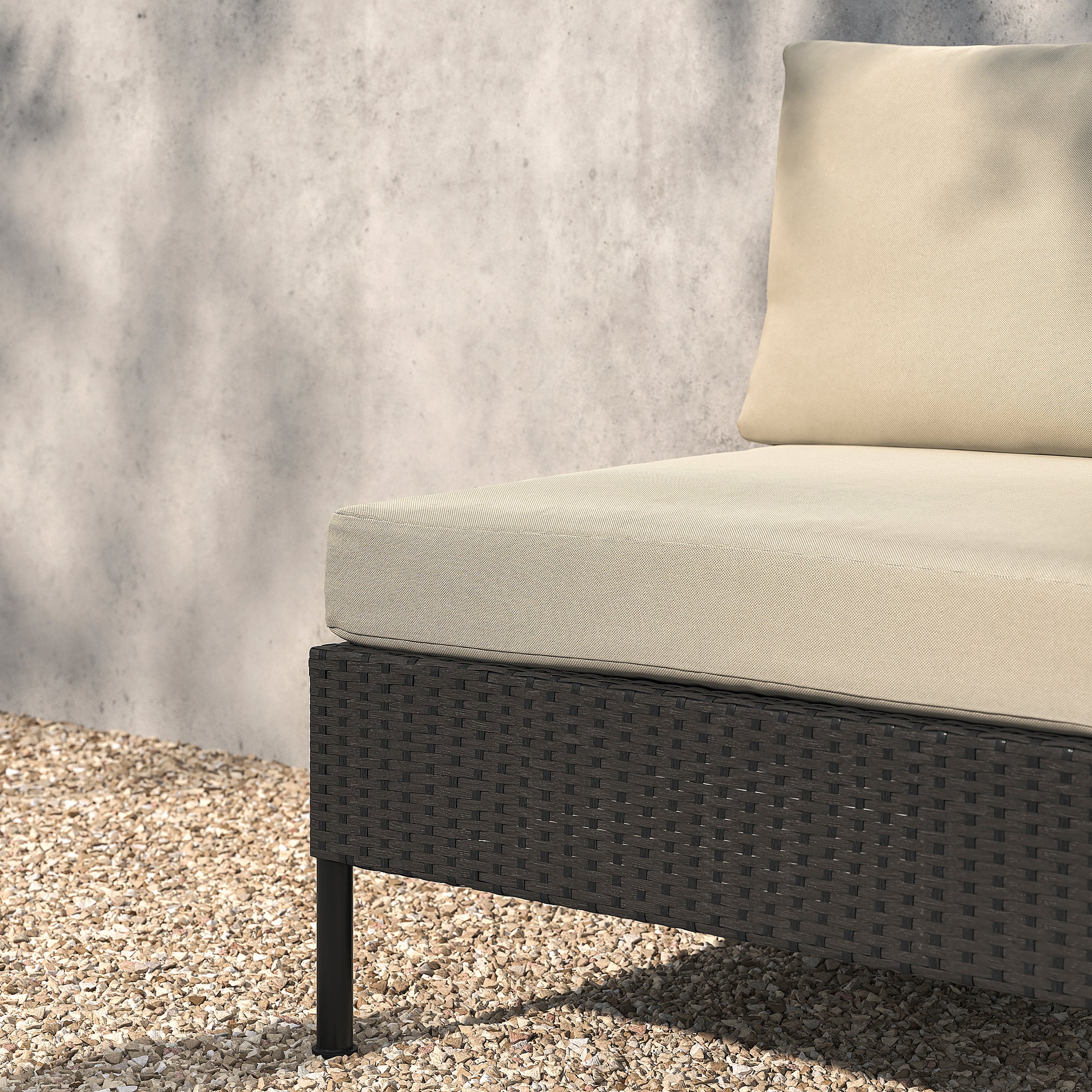 VITTSKÄR 2-seat modular sofa, outdoor plastic rattan dark grey/Frösön/Duvholmen beige, 160x88x89 cm