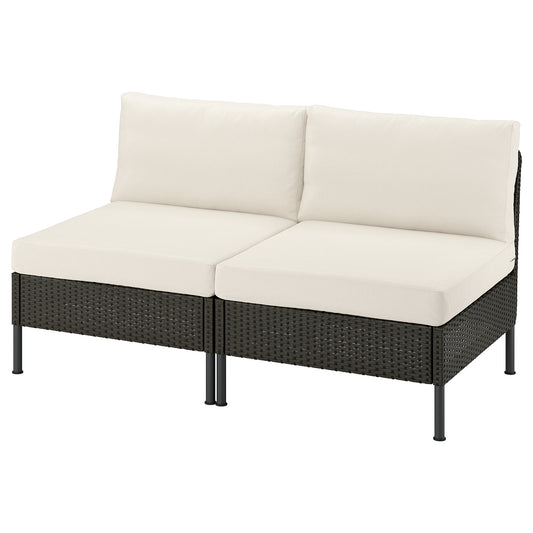 VITTSKÄR 2-seat modular sofa, outdoor plastic rattan dark grey/Frösön/Duvholmen beige, 160x88x89 cm