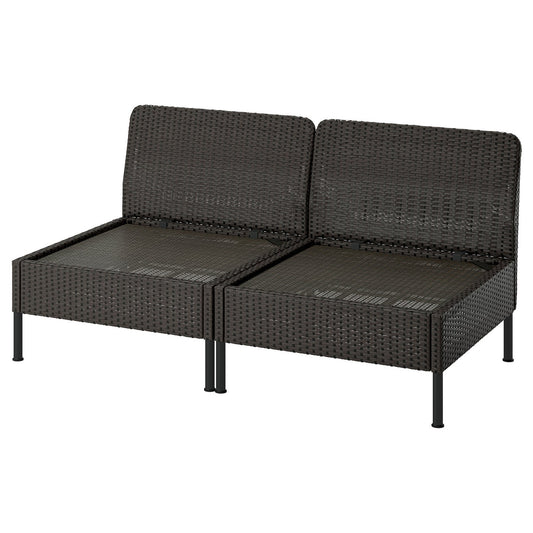 VITTSKÄR 2-seat modular sofa, outdoor/plastic rattan dark grey, 160x79x89 cm