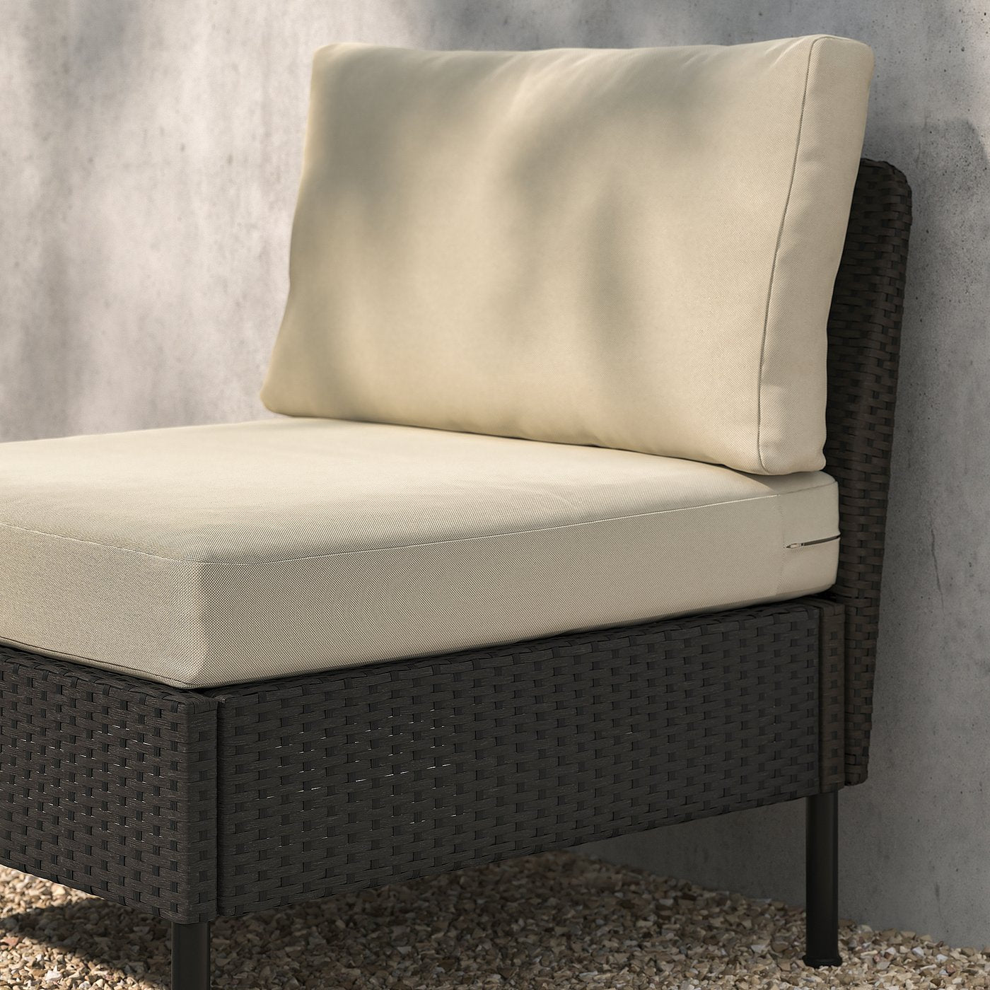 VITTSKÄR modular easy chair, outdoor plastic rattan dark grey/Frösön/Duvholmen beige, 80x88x89 cm