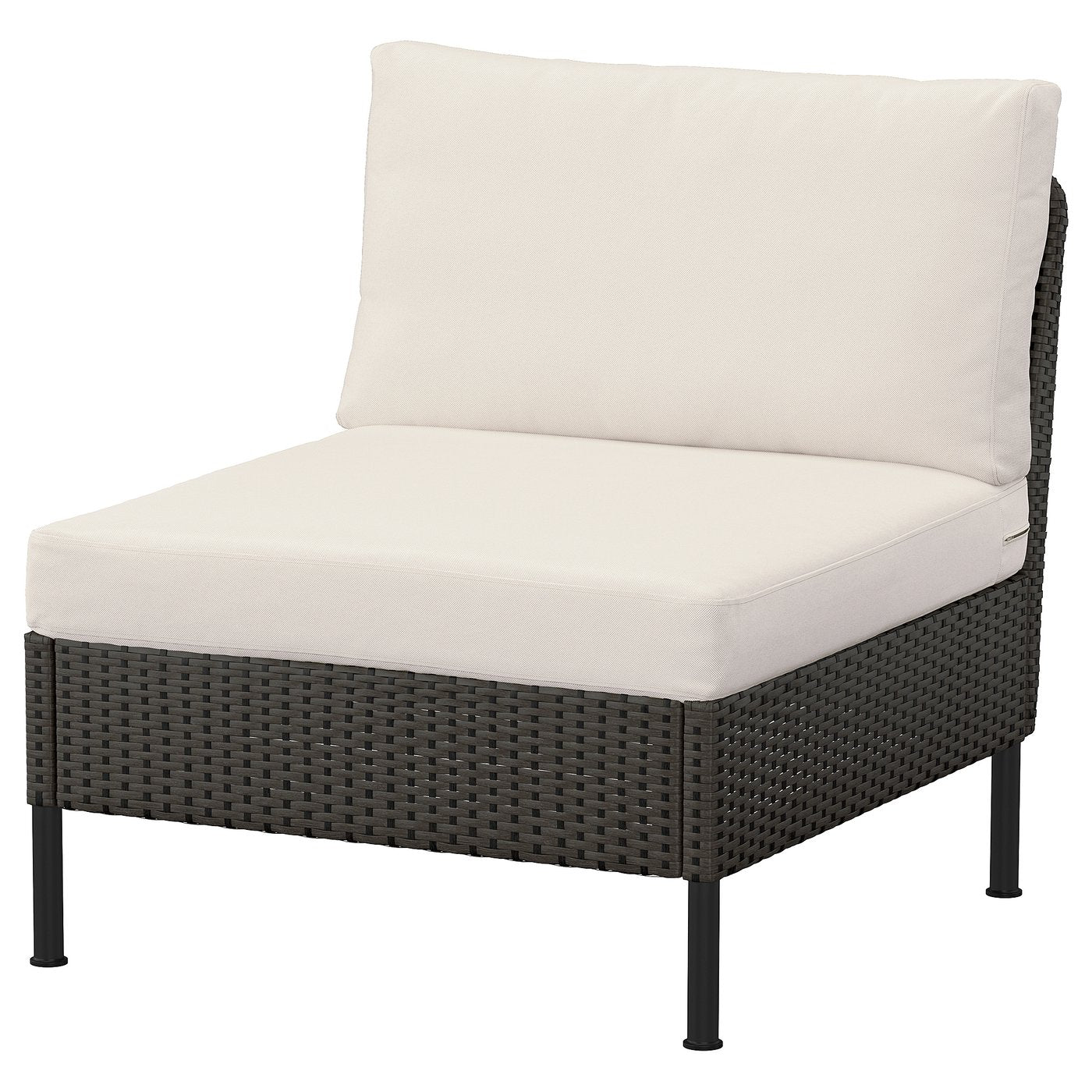 VITTSKÄR modular easy chair, outdoor plastic rattan dark grey/Frösön/Duvholmen beige, 80x88x89 cm