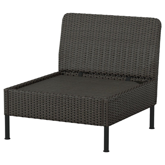 VITTSKÄR modular easy chair, outdoor/plastic rattan dark grey, 80x79x89 cm