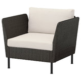 VITTSKÄR modular lounge chair, plastic rattan dark grey/Frösön/Duvholmen beige, 98x88x89 cm
