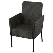 VITTSKÄR chair with armrests, plastic rattan outdoor/dark grey, 59x95x64 cm