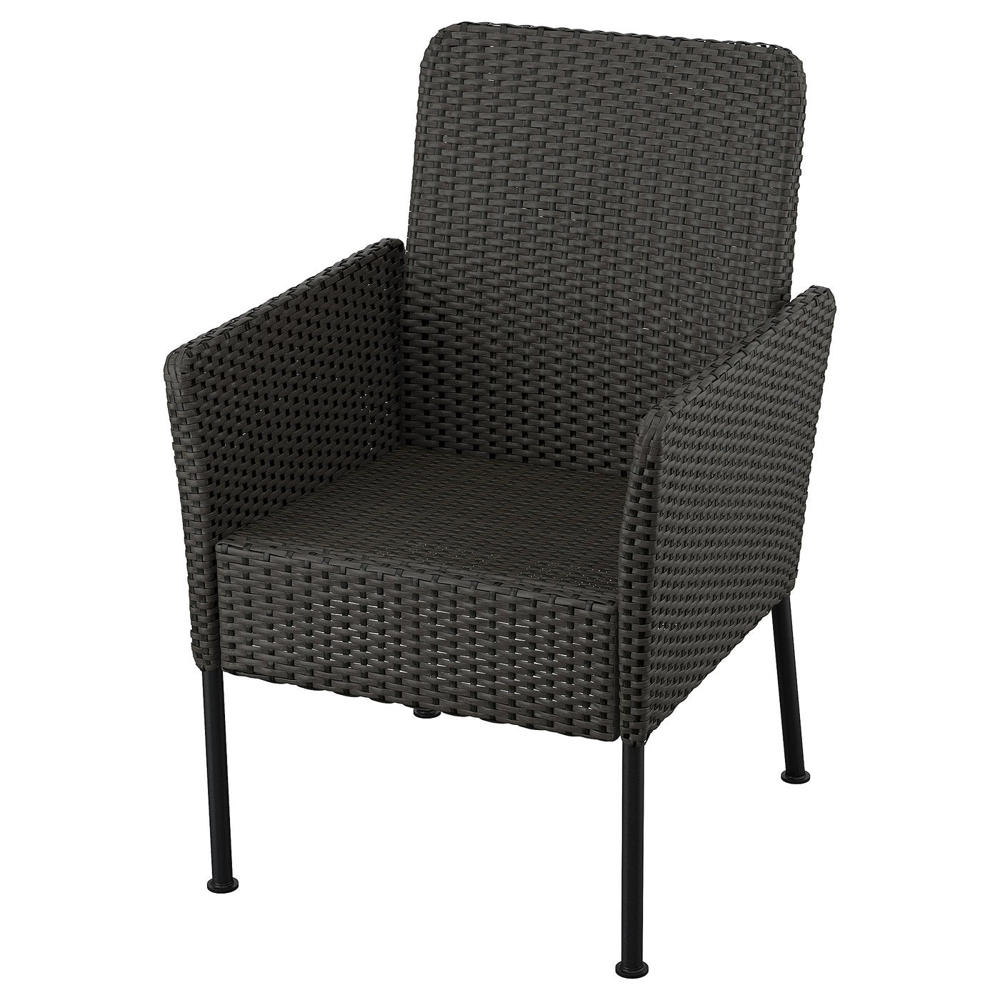 VITTSKÄR chair with armrests, plastic rattan outdoor/dark grey, 59x95x64 cm