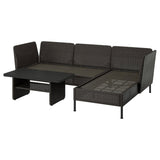 VITTSKÄR 3-seat conversation set, with chaise longue outdoor/plastic rattan dark grey, 258x79x89 cm