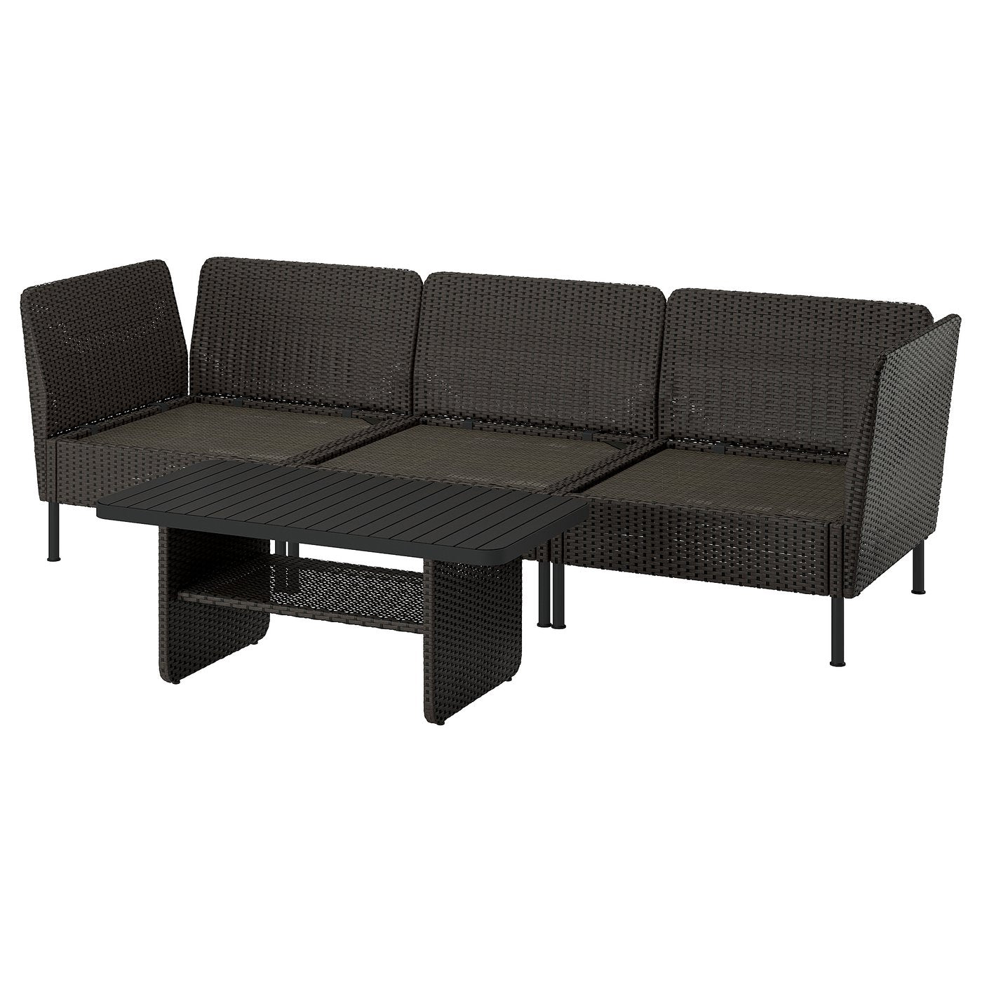 VITTSKÄR 3-seat conversation set, outdoor/plastic rattan dark grey, 110x58 cm
