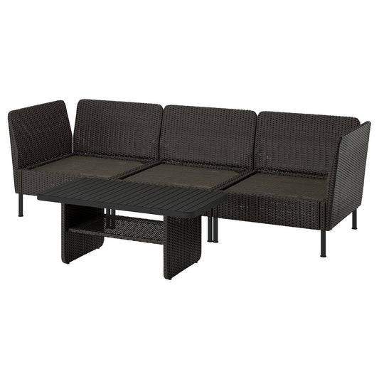 VITTSKÄR 3-seat conversation set, outdoor/plastic rattan dark grey, 110x58 cm