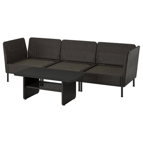 VITTSKÄR 3-seat conversation set, outdoor/plastic rattan dark grey, 110x58 cm