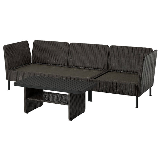VITTSKÄR 3-seat conversation set, outdoor/plastic rattan dark grey, 110x58 cm