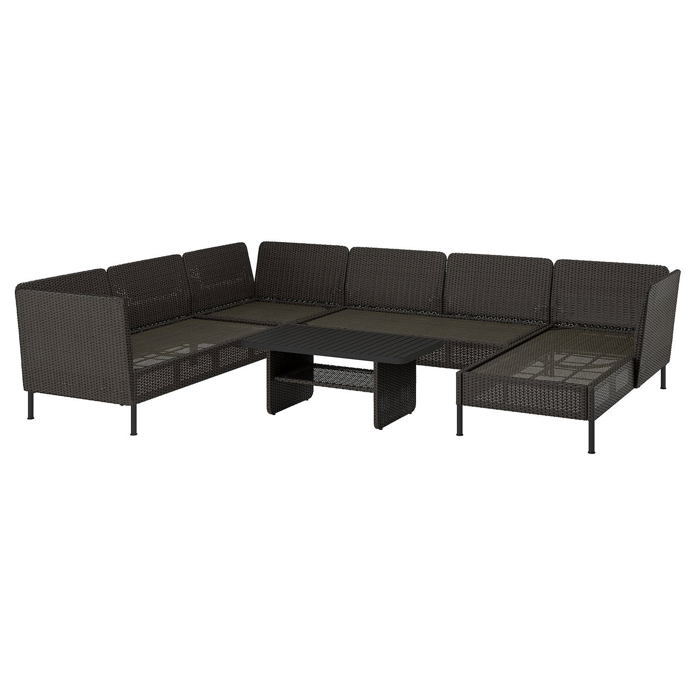 VITTSKÄR 5-seat conversation set, outdoor, with chaise longue/plastic rattan dark grey, 110x58 cm