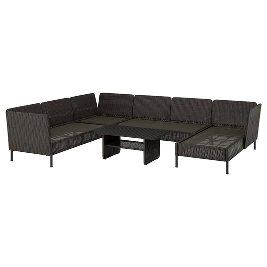 VITTSKÄR 5-seat conversation set, outdoor, with chaise longue/plastic rattan dark grey, 110x58 cm