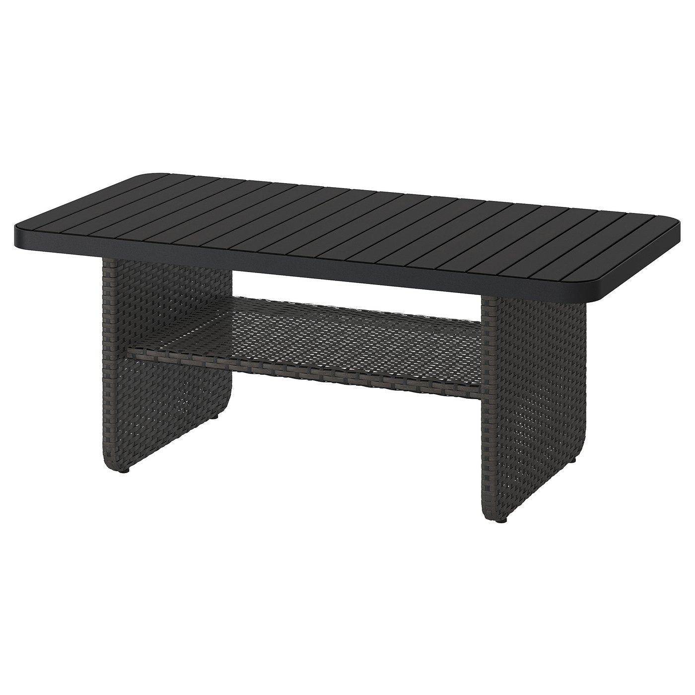 VITTSKÄR coffee table, plastic rattan outdoor/dark grey, 110x58 cm
