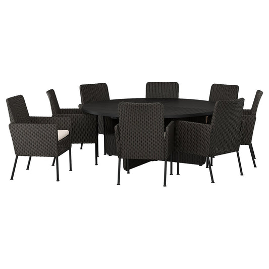 VITTSKÄR table and 8 chairs, outdoor plastic rattan dark grey/Frösön/Duvholmen beige, 187 cm