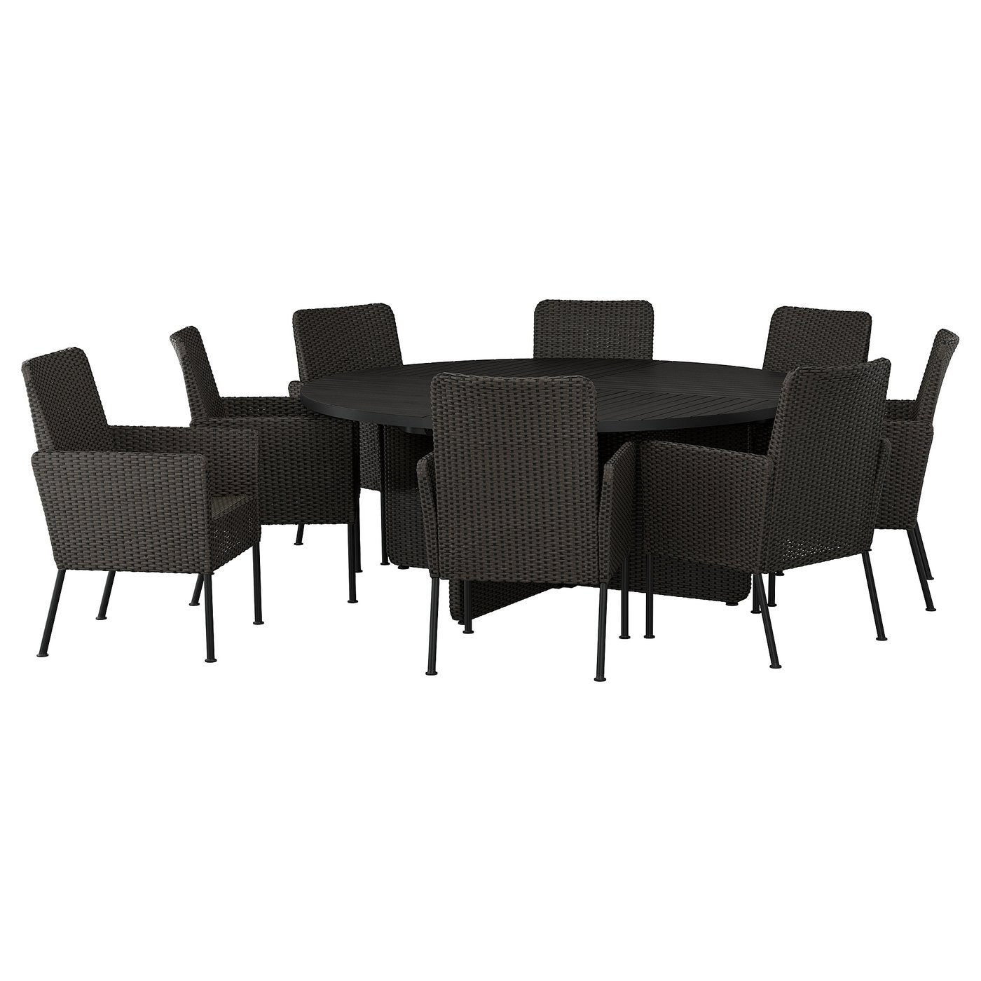 VITTSKÄR table and 8 chairs, outdoor/plastic rattan dark grey, 187 cm