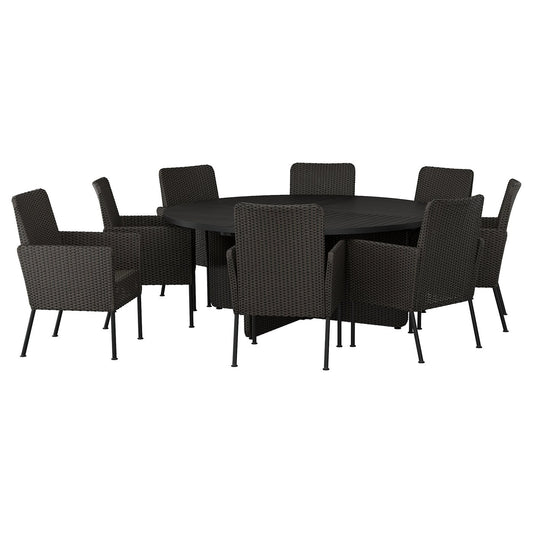 VITTSKÄR table and 8 chairs, outdoor/plastic rattan dark grey, 187 cm