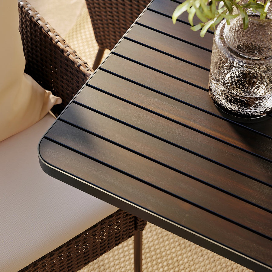 VITTSKÄR table, plastic rattan outdoor/dark grey, 264x96 cm