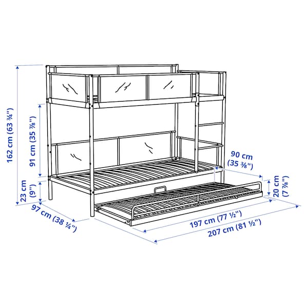 Ikea VITVAL - Bunk bed frame with underbed, white/light grey, 90x200 cm