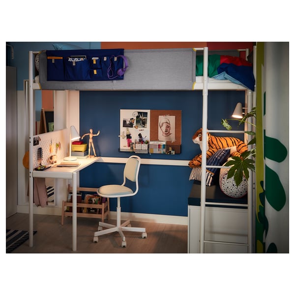 VITVAL - VITVAL Loft bed frame with desk top, white/light grey, 90x200 cm