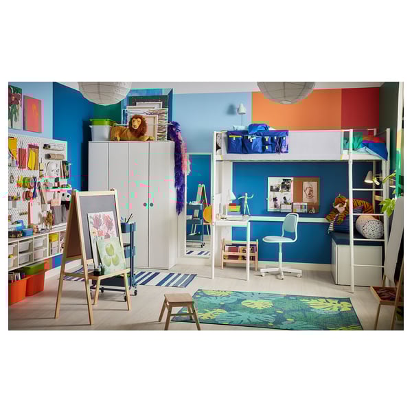 VITVAL - VITVAL Loft bed frame with desk top, white/light grey, 90x200 cm