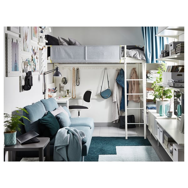 VITVAL - VITVAL Loft bed frame with desk top, white/light grey, 90x200 cm