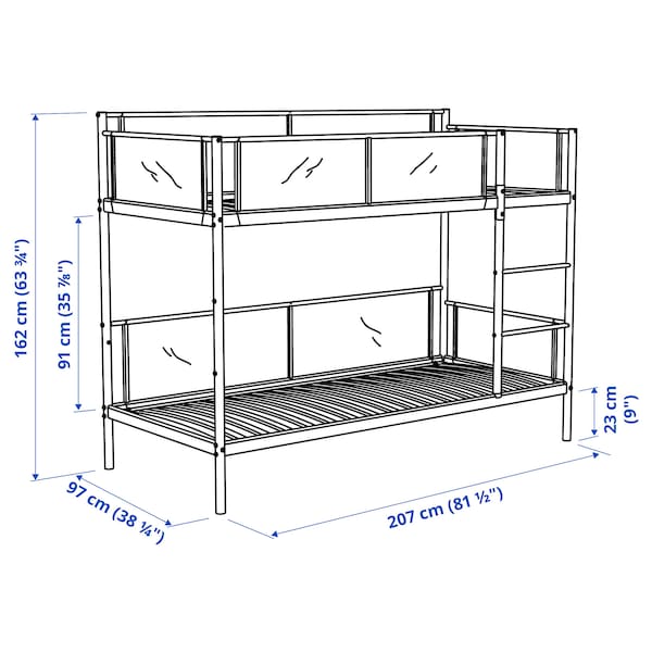 VITVAL - Bunk bed frame, white/light grey, 90x200 cm