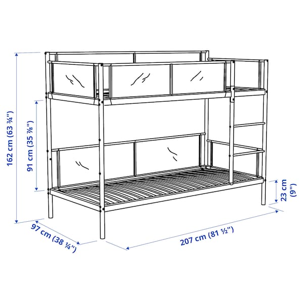 Ikea VITVAL - Bunk bed frame, white/light grey, 90x200 cm