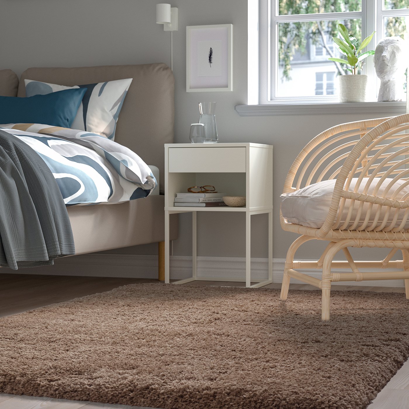 VOLLERSLEV rug, high pile, beige, 133x195 cm