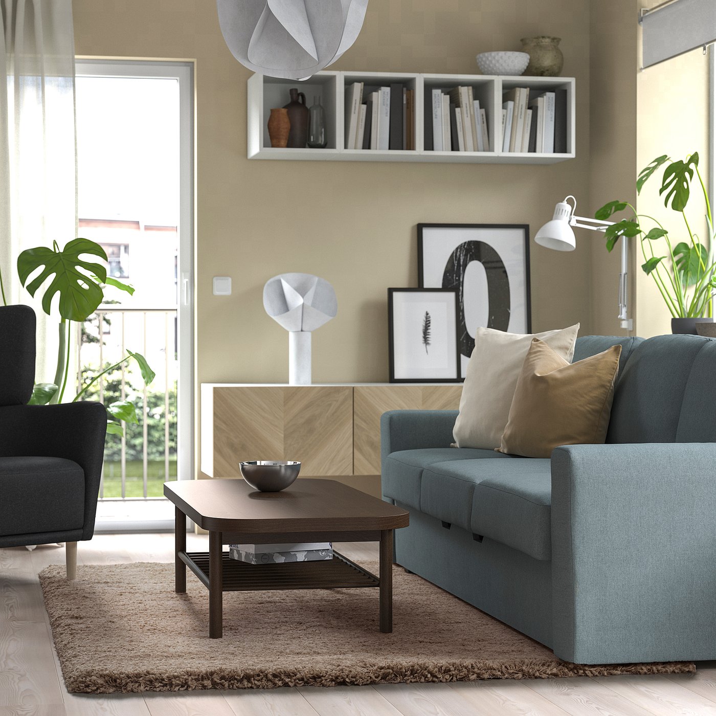 VOLLERSLEV rug, high pile, beige, 160x230 cm