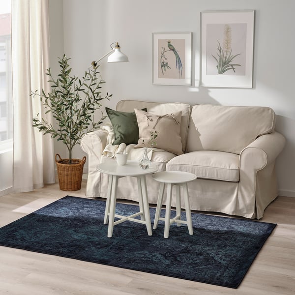 VONSBÄK - VONSBÄK Rug, low pile, dark blue, 133x195 cm