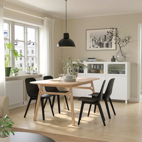 VOXLÖV / ODGER table and 4 chairs, bamboo/anthracite, 180x90 cm