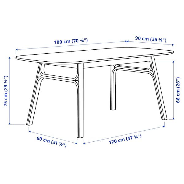 VOXLÖV / VEDBO - Table and 4 chairs, light bamboo / birch Gunnared smoke gray,180x90 cm