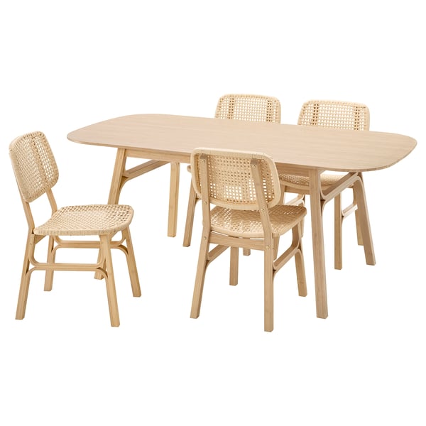 VOXLÖV / VOXLÖV - VOXLÖV / VOXLÖV Table and 4 chairs, bamboo/bamboo, 180x90 cm
