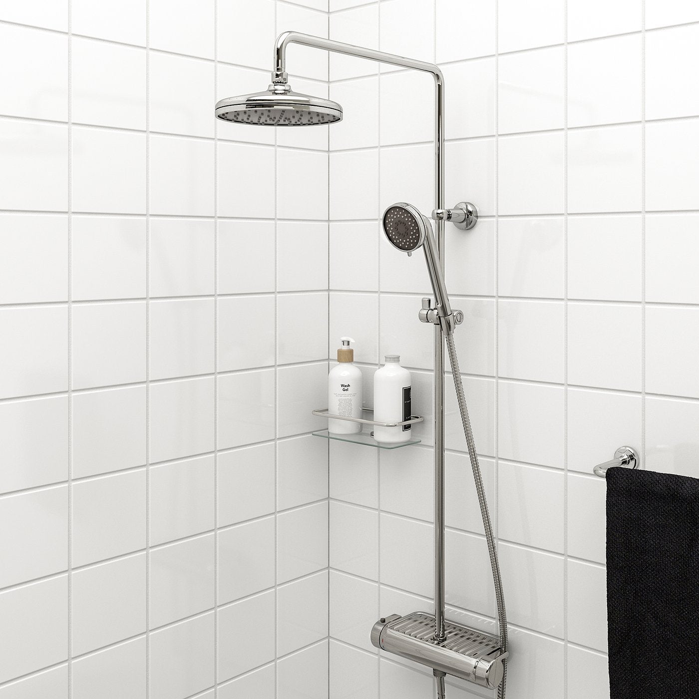 VOXNAN shower set with thermostatic mixer, chrome-plated, 200 mm