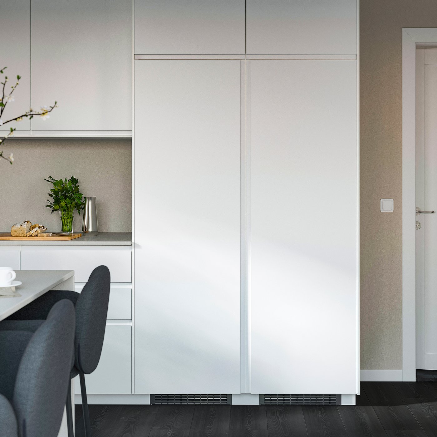 VOXTORP door, matt white vertical handle, 60x180 cm