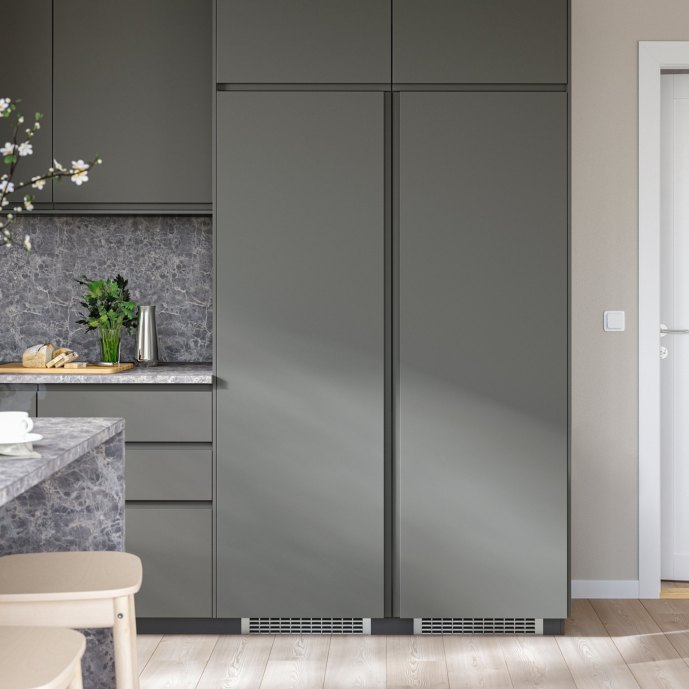 VOXTORP door, dark grey vertical handle, 60x180 cm