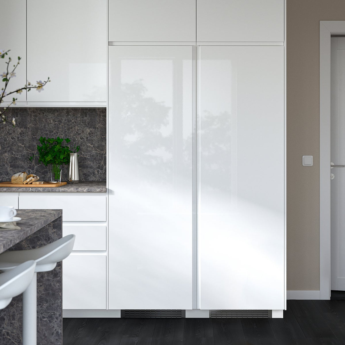 VOXTORP door, high-gloss white/vertical handle, 60x180 cm