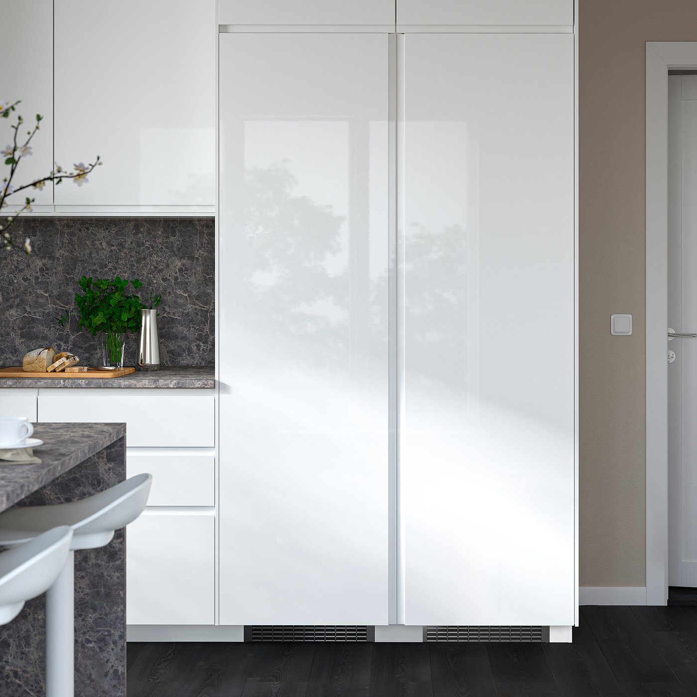 VOXTORP door, high-gloss white/vertical handle, 60x200 cm