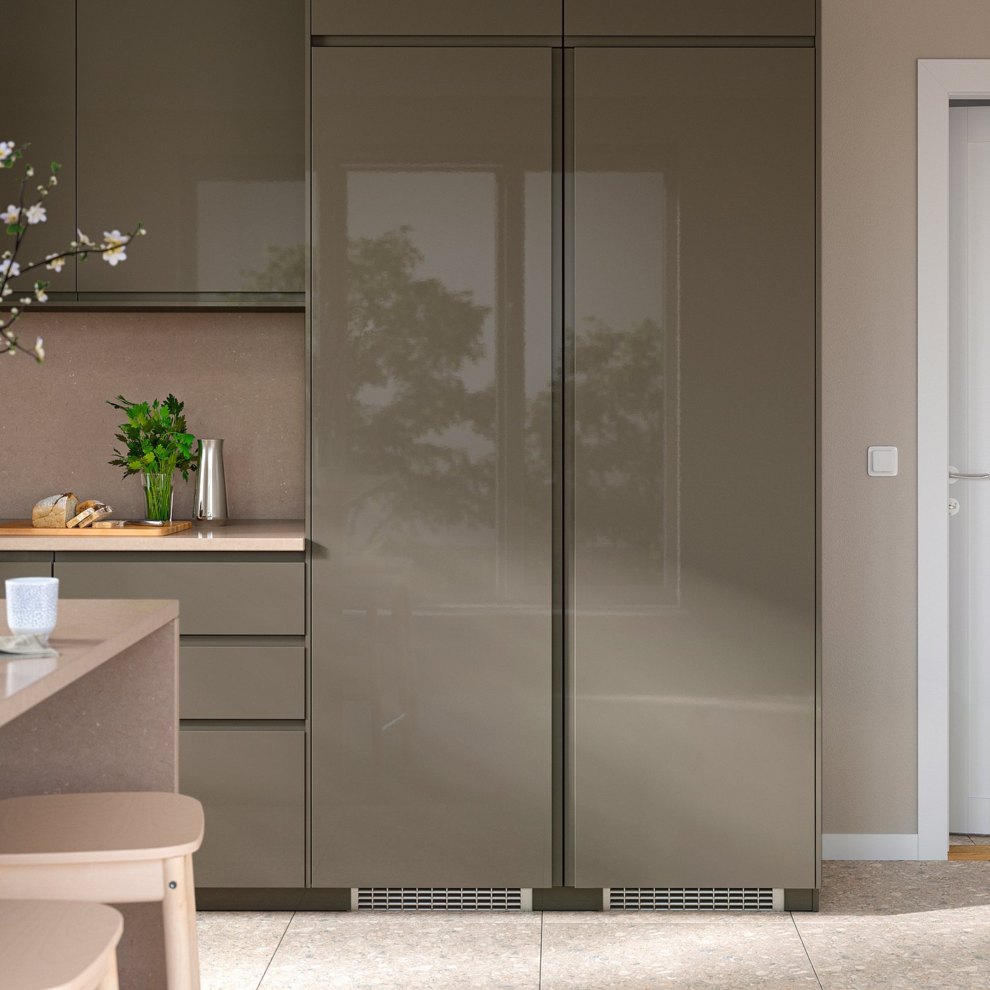 VOXTORP door, high-gloss dark grey-brown/vertical handle, 60x200 cm