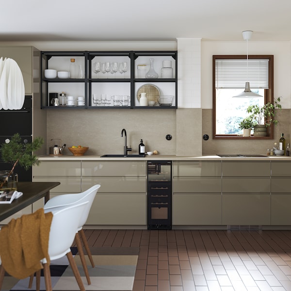 VOXTORP - Door, high-gloss dark grey-brown, 30x60 cm