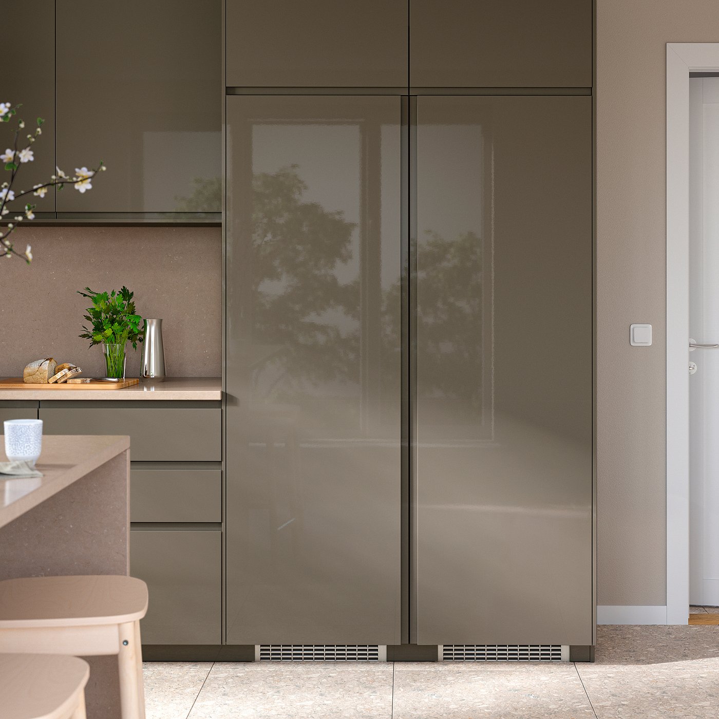 VOXTORP door, high-gloss dark grey-brown/vertical handle, 60x180 cm