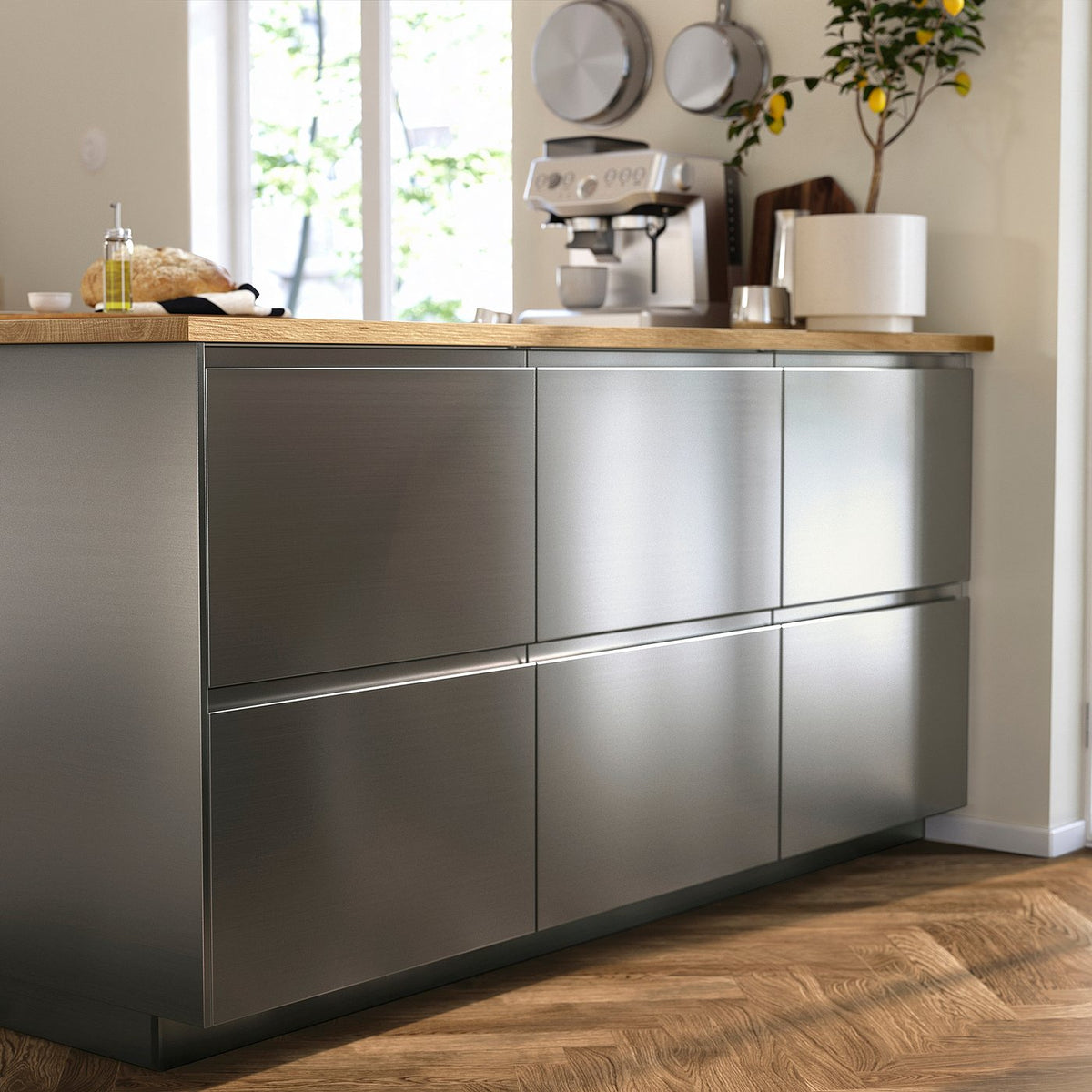 VOXTORP drawer front, stainless steel effect, 40x20 cm