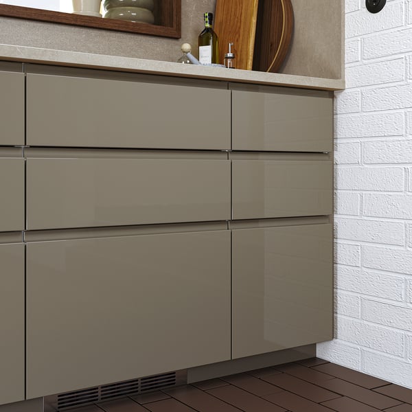 VOXTORP drawer front, high-gloss dark grey-brown, 60x10 cm, 2 pack