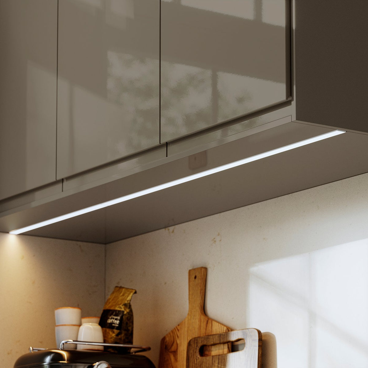 VOXTORP cover panel for lighting, high-gloss dark grey-brown, 221 cm