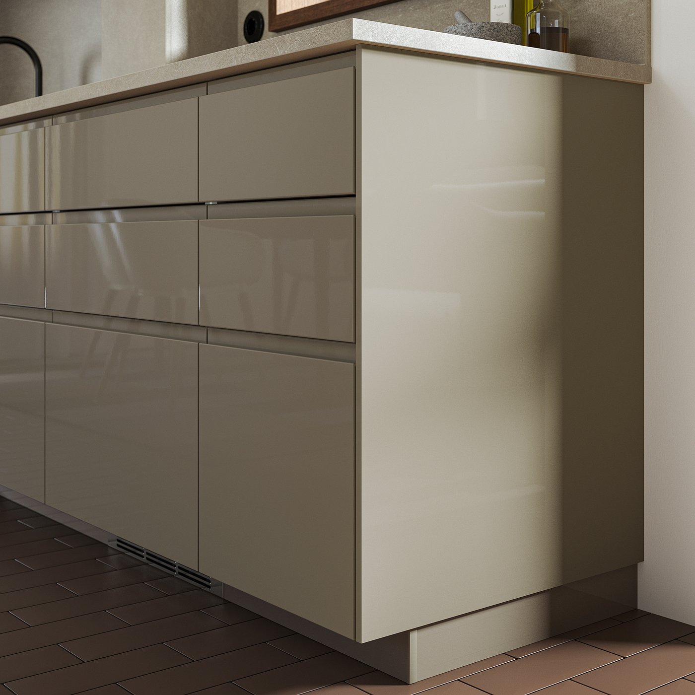 VOXTORP cover panel, high-gloss dark grey-brown, 39x81 cm