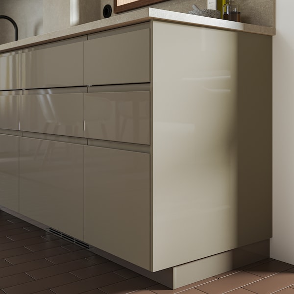 VOXTORP cover panel, high-gloss dark grey-brown, 39x106 cm